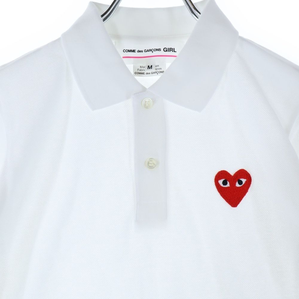  COMME DES GARCONS GIRL コムデギャルソンガール コットン ハートロゴ刺繍 半袖ポロシャツワンピース レディース ホワイト NY-T 301 ポロシャツ トップス
