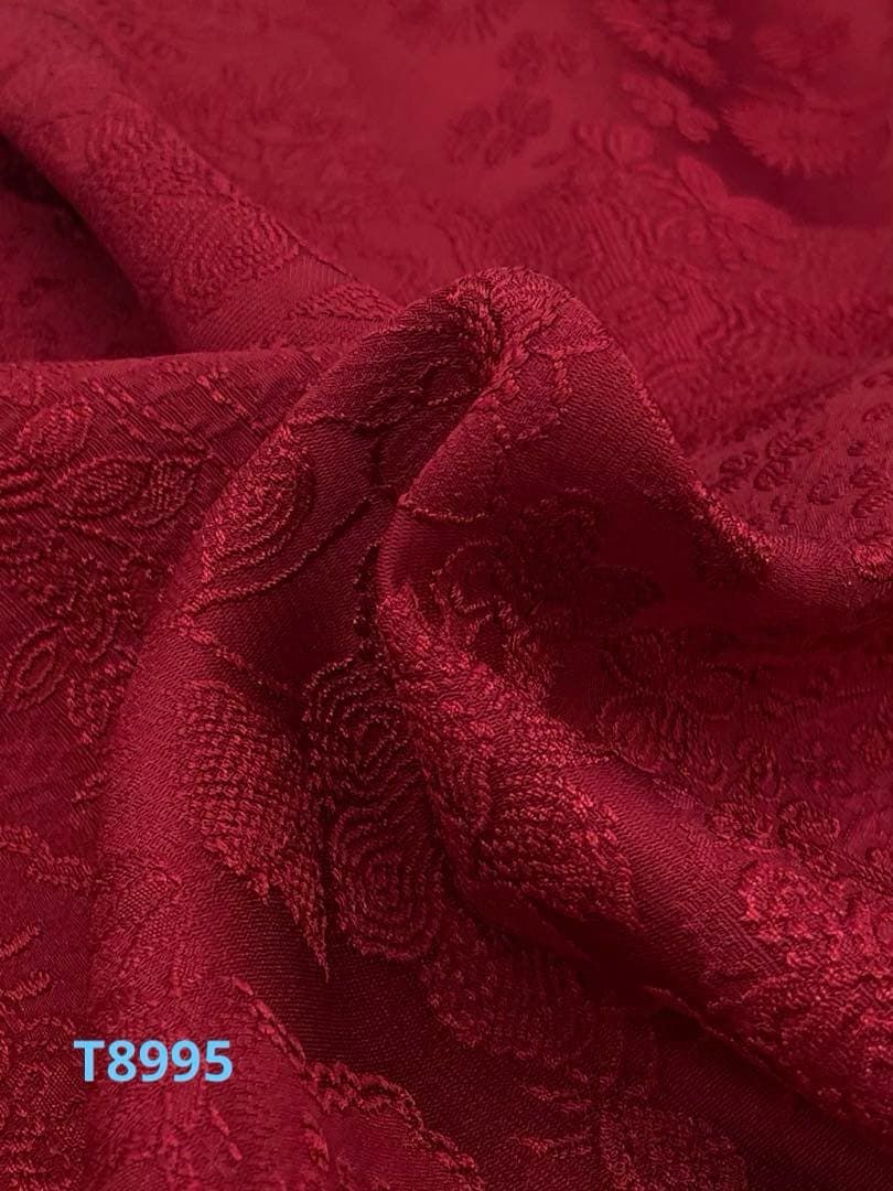 色無地 山岡古都 染織美術品 草木染 ふくれ織 紋意匠 朱 緋色 正絹 反物