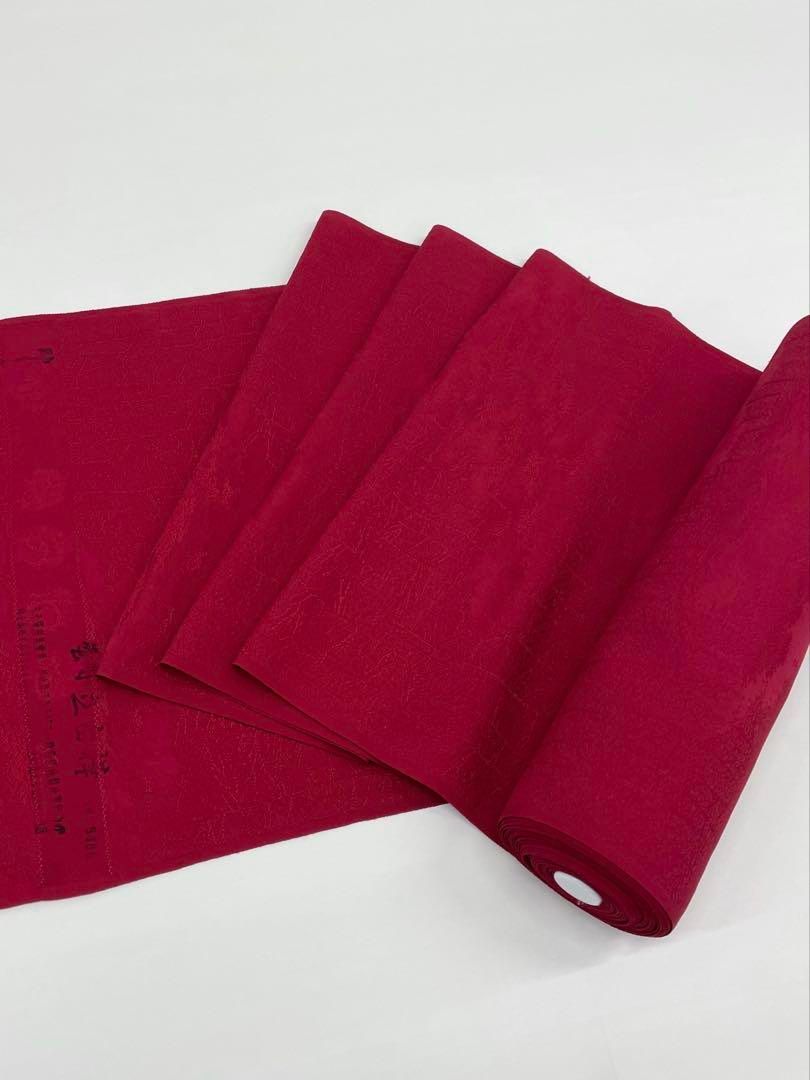 色無地 紋意匠 朱・緋色 正絹 反物 色無地 紋意匠 朱・緋色 八掛付き 正絹 反物 正絹着物｜色無地/