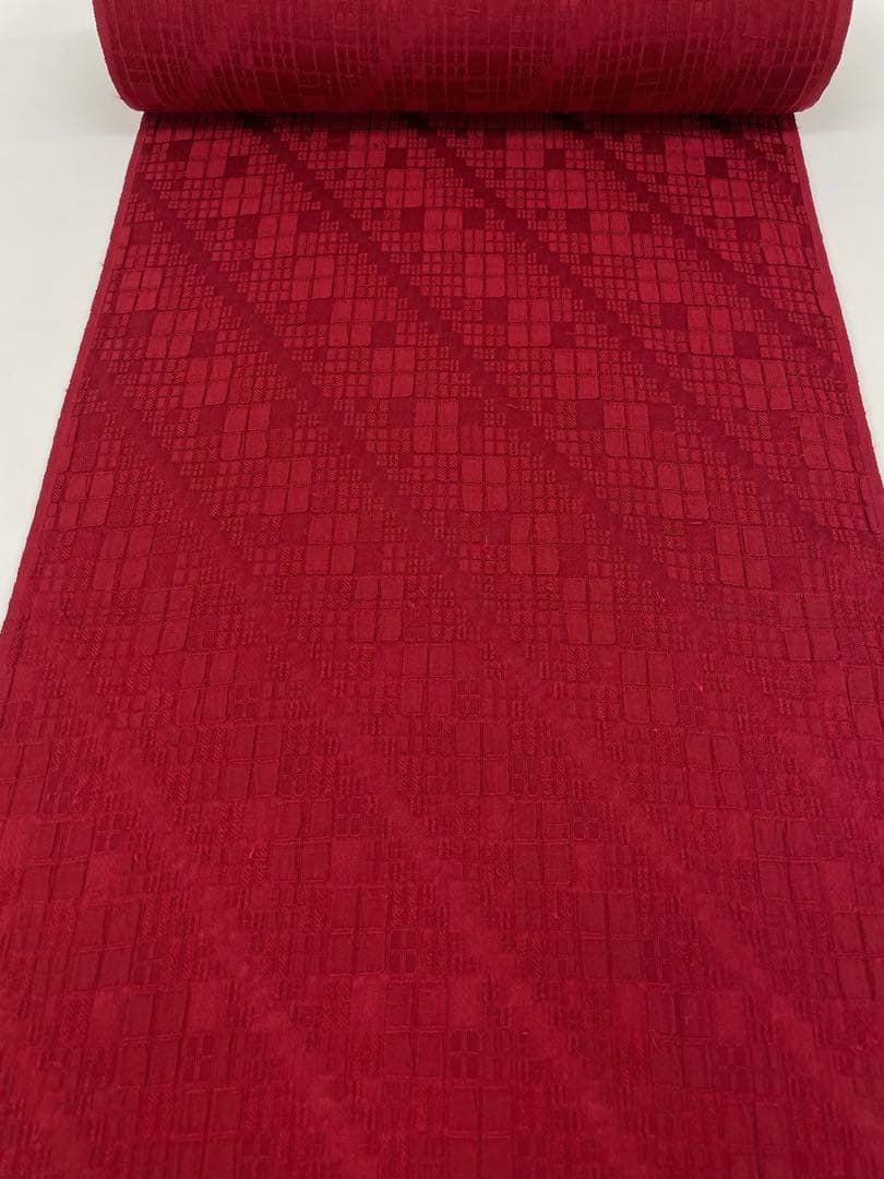 コート地 ふくれ織 紋意匠 ポピーレッド色 正絹 反物 コート地 ふくれ織 紋意匠 ポピーレッド色 正絹 反物 コート地 ふくれ織 紋