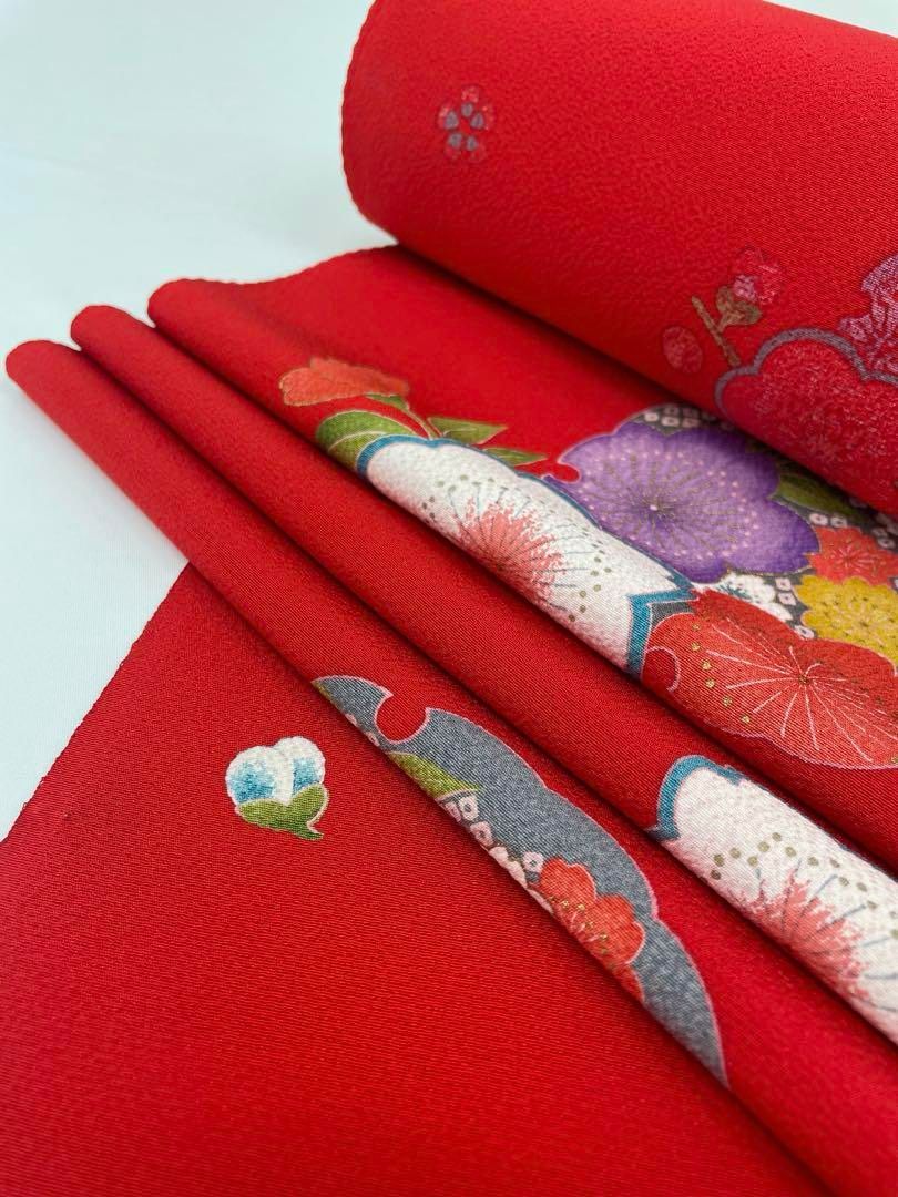 小紋 十三詣り 七五三 手描 金彩 紋意匠 雪輪に桜 正絹 反物 T8924 