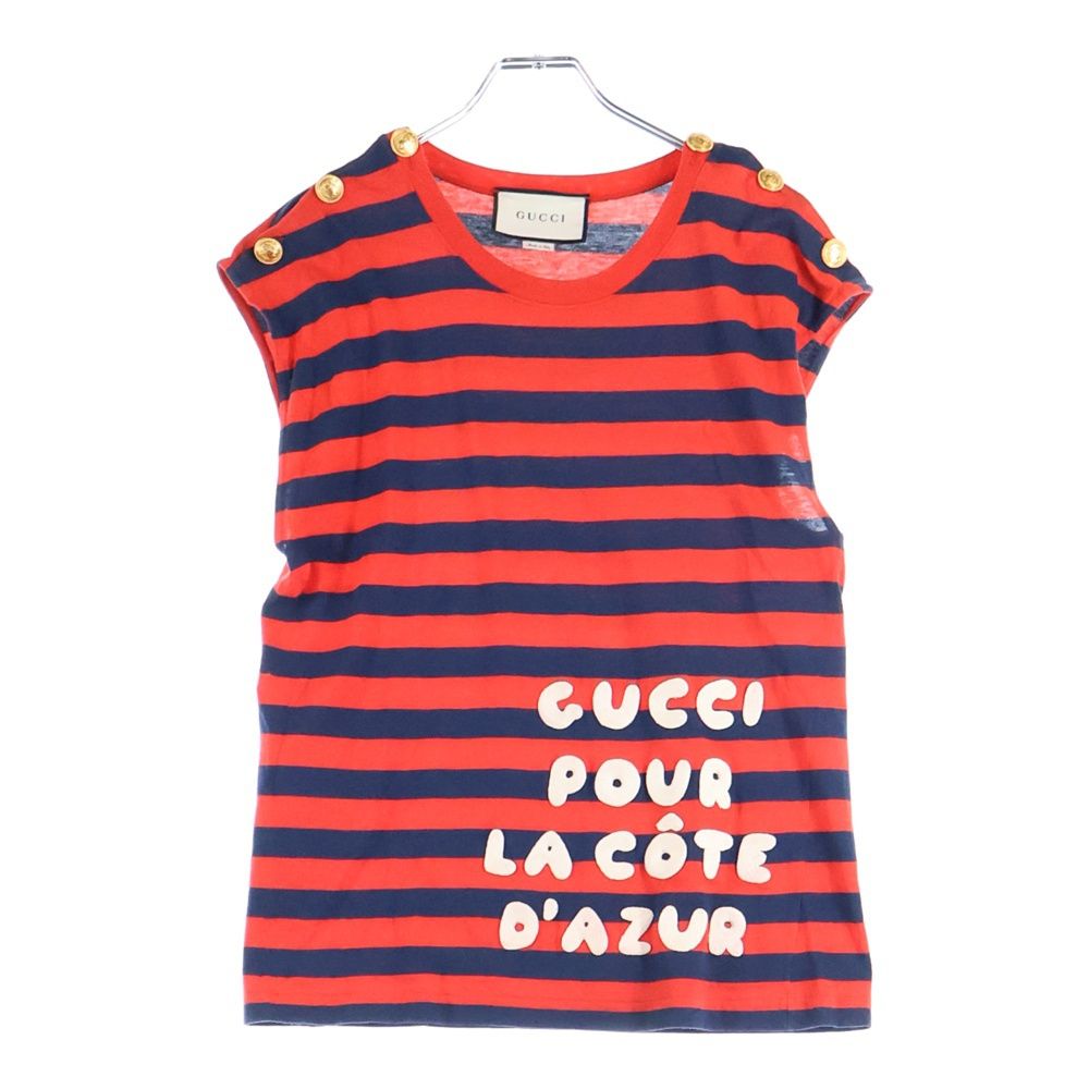 GUCCI グッチ Sleeve Less Shirt ショルダーボタン ボーダーボーダーノースリーブTシャツ レッド 572980 XJAW0