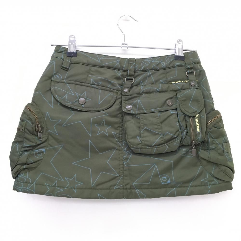 超 パーリーゲイツ 中綿スカート カーキ×ライトブルー 星 総柄 複数ポケット レディース 0 S ゴルフウェア PEARLY GATES
