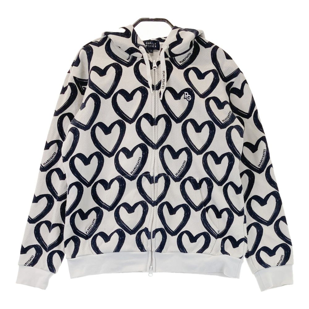 サイズ 2 PEARLY GATES パーリーゲイツ ジップパーカー ハート 総柄 ホワイト系 240101544869 ゴルフウェア レディース ストスト