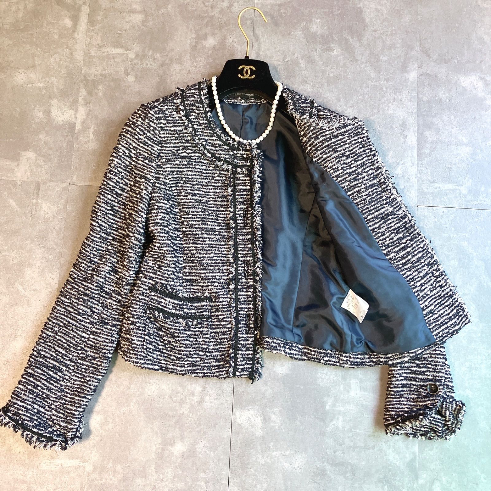 LAUTREAMONT ツイード ノーカラージャケット 日本製 レディース 38