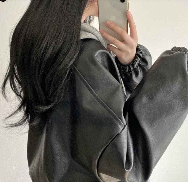 黒ブルゾンフェイクレザーブラックジャケットジップアップストリート