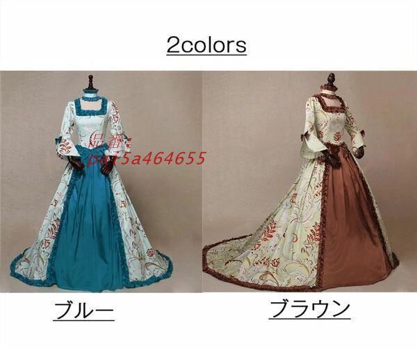 ロングドレス トレーンドレス 宮廷服ドレス 中世ヨーロッパ ゴシック ビクトリア調 リボン フリル ボリューム アンブレラスリーブ 学園祭 文化祭 花柄 pai5a464655
