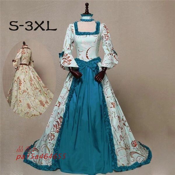 ロングドレス トレーンドレス 宮廷服ドレス 中世ヨーロッパ ゴシック ビクトリア調 リボン フリル ボリューム アンブレラスリーブ 学園祭 文化祭 花柄 pai5a464655