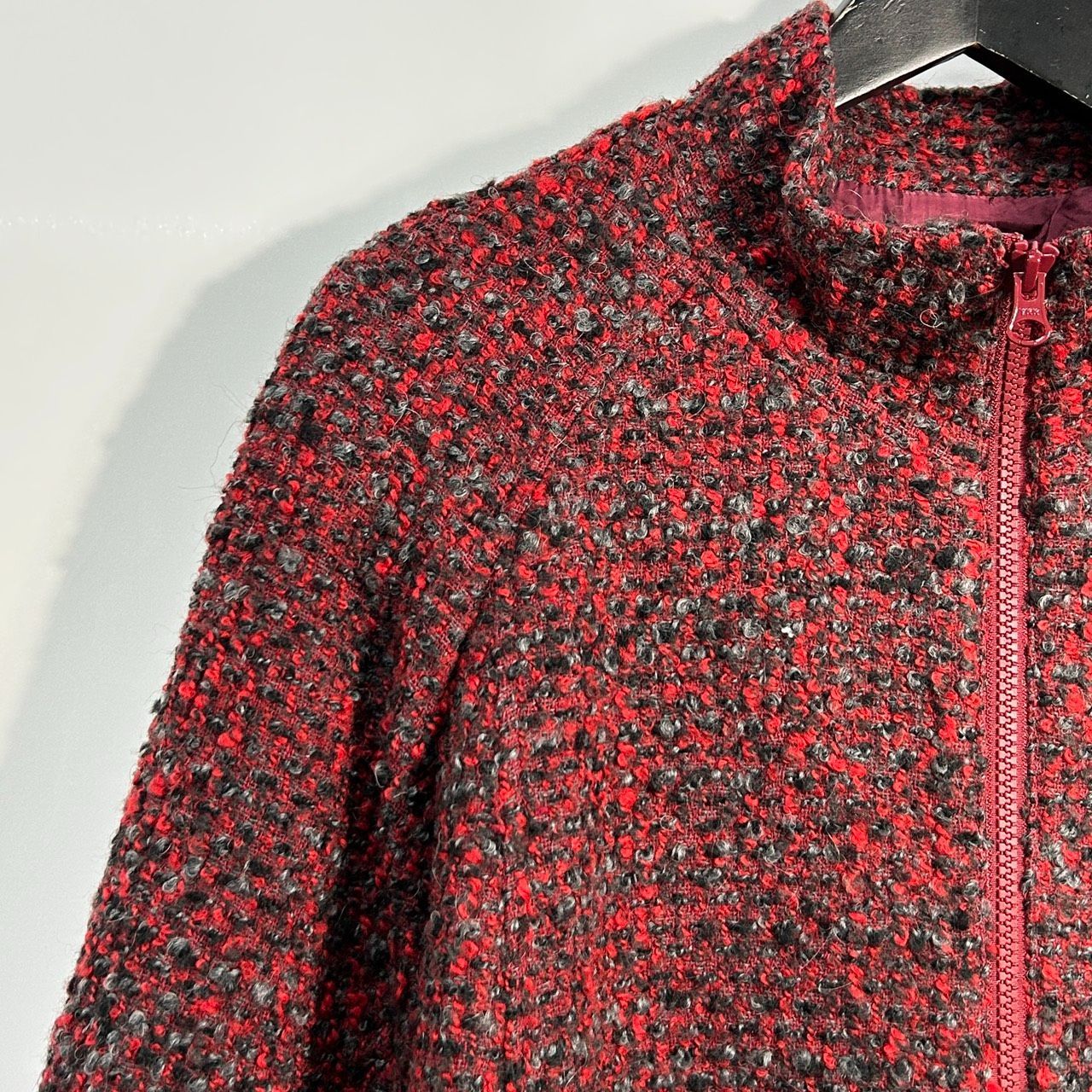 t.b 38 レッド系 ツイードコート ジャケット ロングアウター レディース スタンド Aライン ジップアップ センソユニコ ティービー