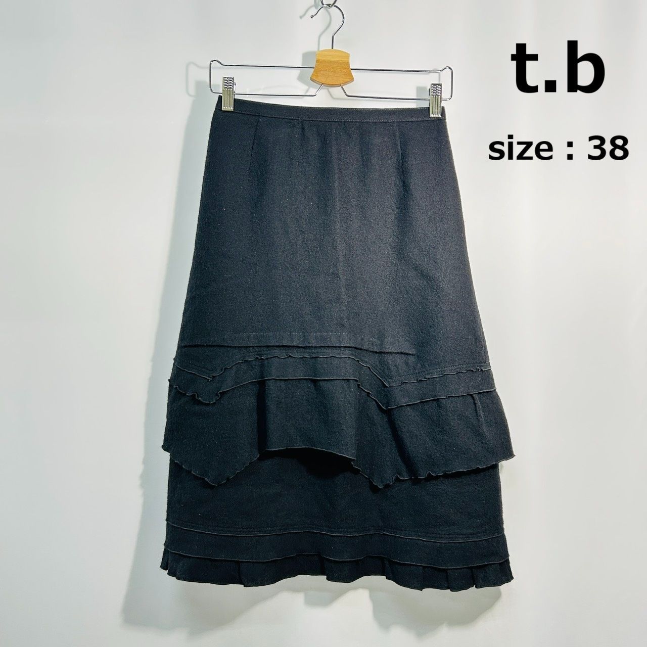 t.b 38 ブラック フ スカート レイヤード フリル レディース 個性的デザイン アシンメトリー センソユニコ マツオ ティービー