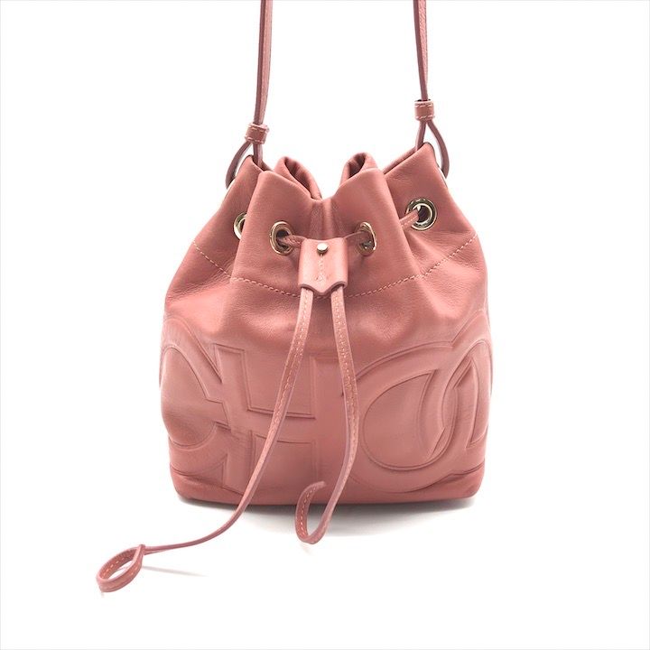 JIMMY CHOO ジミーチュウ ロゴ レザー 2WAY ハンド ショルダー バッグ ピンク 巾着 ブランド 鞄 BAG m15152