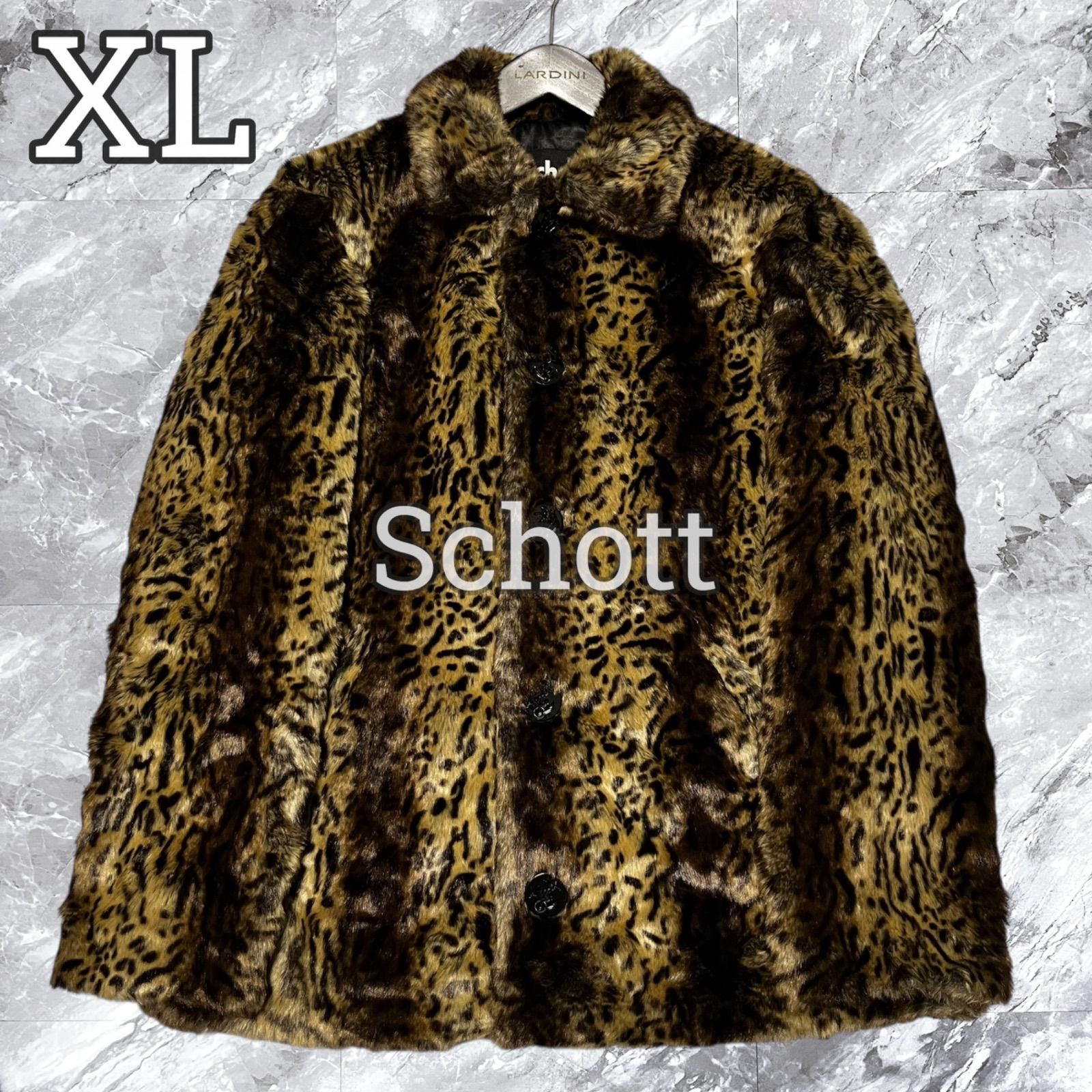 メンズ (美品) Schottレオパード・豹柄ファーコート Lサイズ