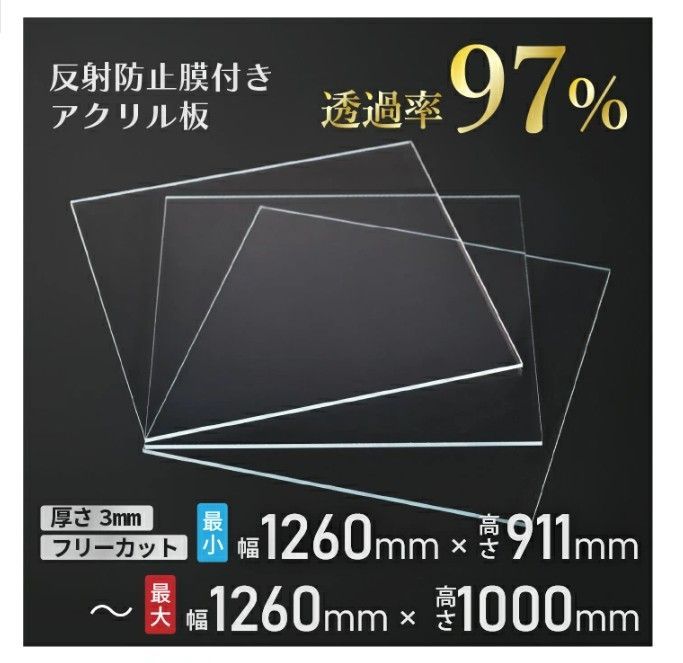 ニデック レクアアート3L 厚さ3mm 1260×911～1260×1000mm アクリル板 フリーカット可 反射防止膜付き 透過率97％以上 帯電防止機能付き 額縁 絵画 C2AA0E305050A07