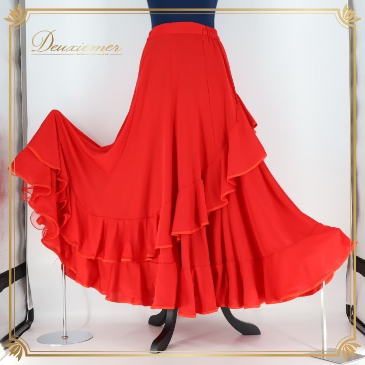 【美品 フラメンコ衣装】オレンジ ファルダ スカート ハイウエスト 青 ボランテ imgrc0071393211.jpg