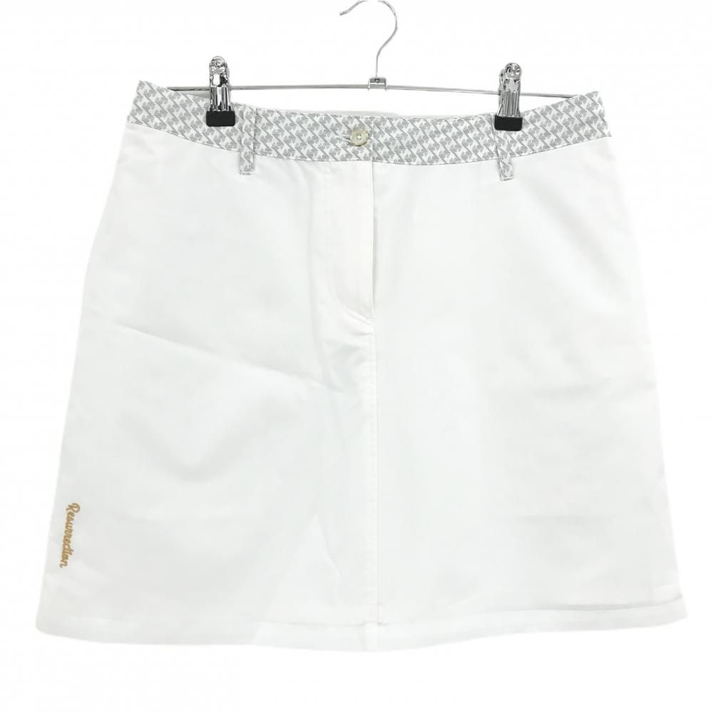 超 レザレクション スカート 白×グレー系 後面総柄 裏地付 レディース L ゴルフウェア Resurrection