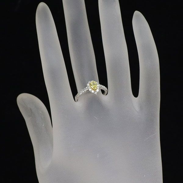 新品 Pt900 ペアシェイプ 天然イエロー ダイヤモンド リング 0.356ct
