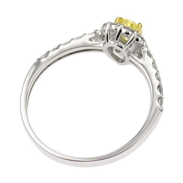 新品 Pt900 ペアシェイプ 天然イエロー ダイヤモンド リング 0.356ct