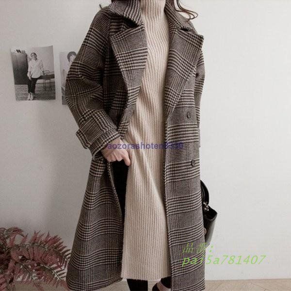 レディース チェスターコート アウター ロングコート チェック柄 ダブルブレスト OL オフィス スーツ風 コート 通勤 大人 カジュアル pai5a781407