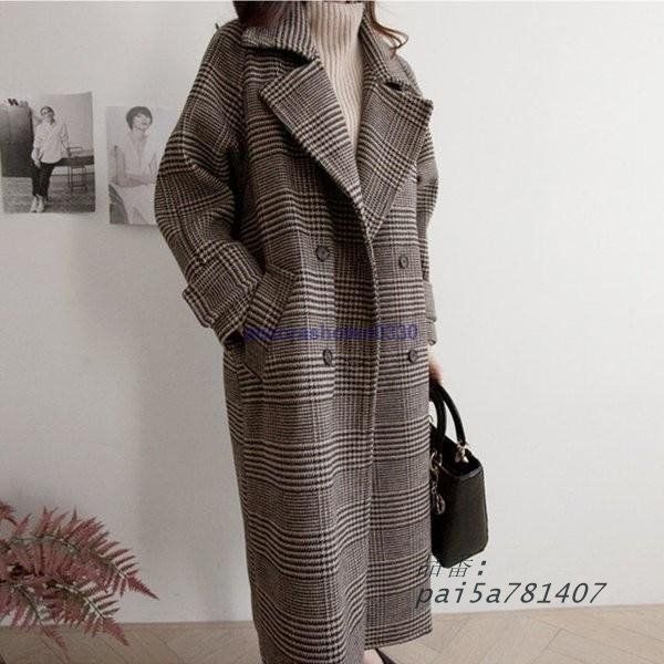 レディース チェスターコート アウター ロングコート チェック柄 ダブルブレスト OL オフィス スーツ風 コート 通勤 大人 カジュアル pai5a781407 GULLKHAN_COM