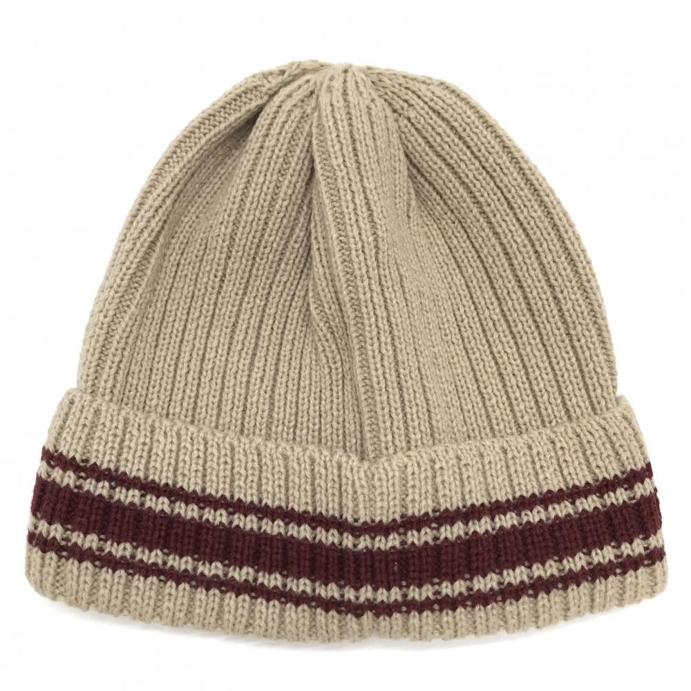 ニット帽 ベージュ×ボルドー