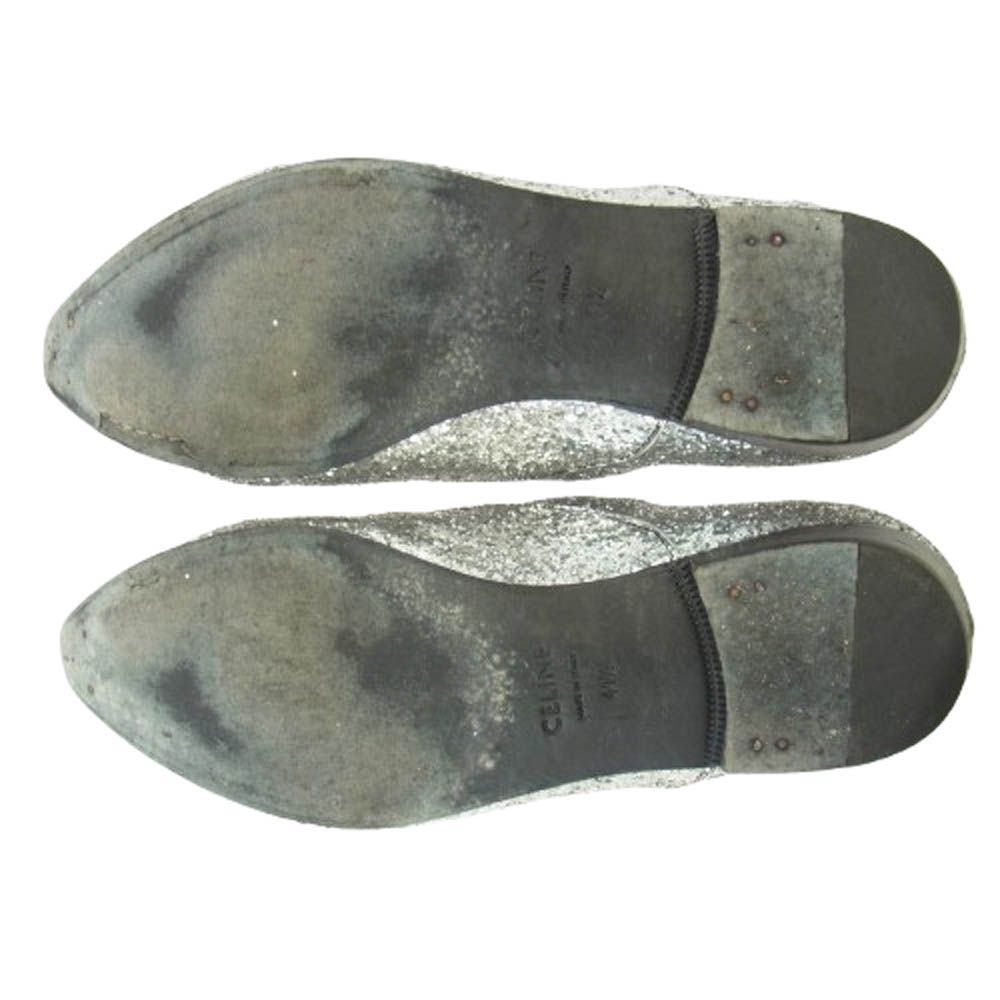 CELINE セリーヌ SA 0199 グリッター ラメ ポインテッドトゥ レースアップ ドレス シューズ シルバー系 41.5
