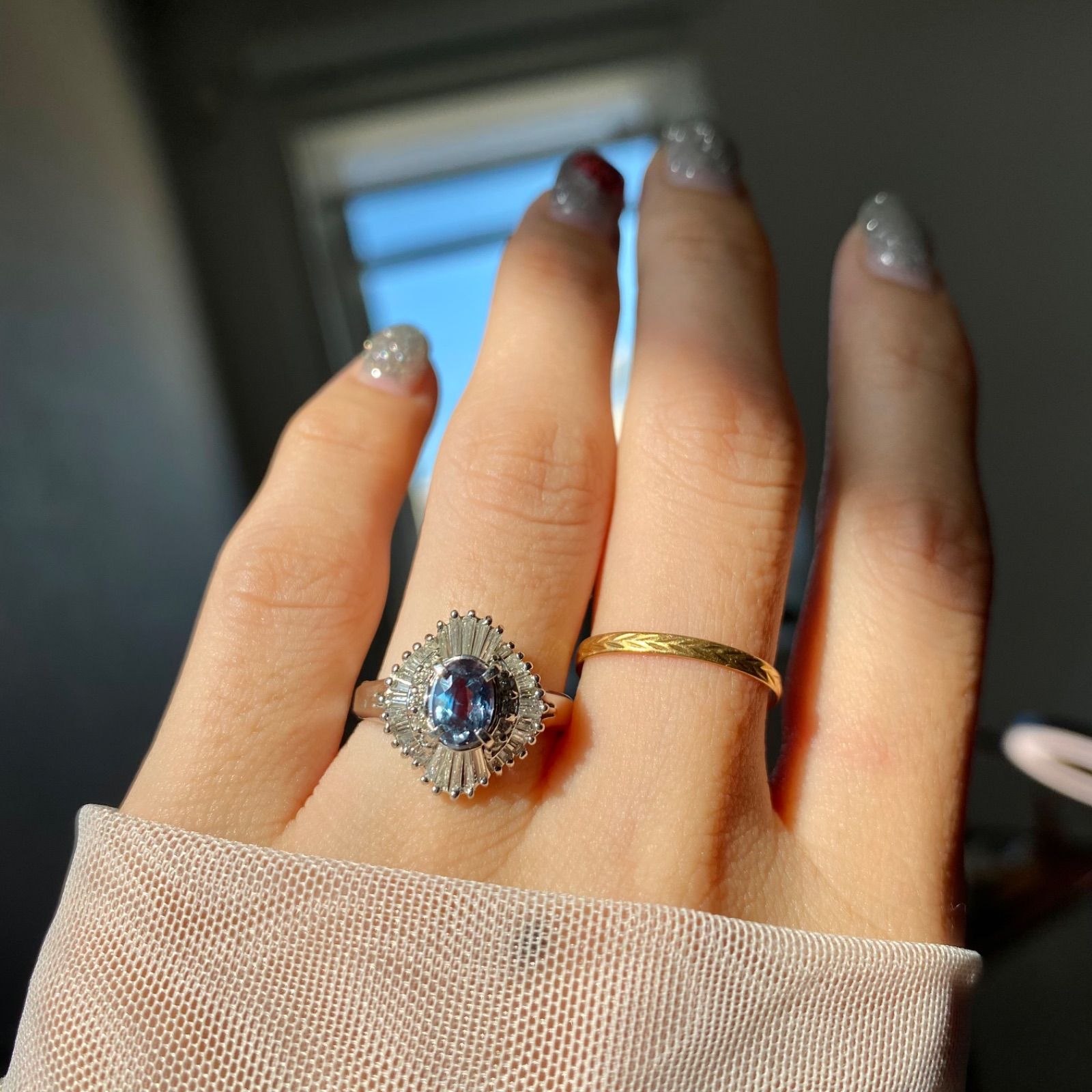 買取店】鑑別あり Pt900 天然アレキサンドライト 0.61ct 取り巻き 