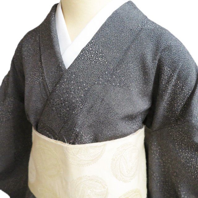 小紋 江戸小紋 着物 正絹 袷 カジュアル 文字 漢字 十二支 黒色 身丈166cm 裄67cm L トール きもの北條 A1290-2