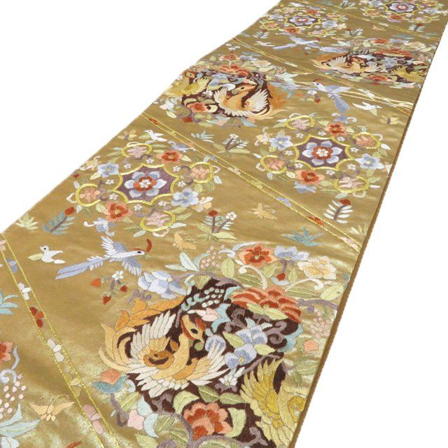 特選 袋帯 正絹 フォーマル 六通 仕立て上がり 金駒刺繍 蘇州刺繍 中国刺繍 花鳥模様 箔糸 多色 金 きもの北條 A1290-15