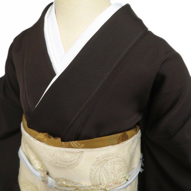 色留袖 着物 正絹 袷 紋付 一つ紋 金駒刺繍 本加工 松竹梅 焦茶色 多色 金 身丈171cm 裄67.5cm L トール きもの北條 A1290-8