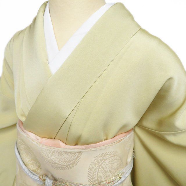 色留袖 着物 正絹 袷 紋付 一つ紋 金駒刺繍 花の図 流水 波 枯草色 多色 金 身丈160cm 裄65.5cm M きもの北條 A1290-7