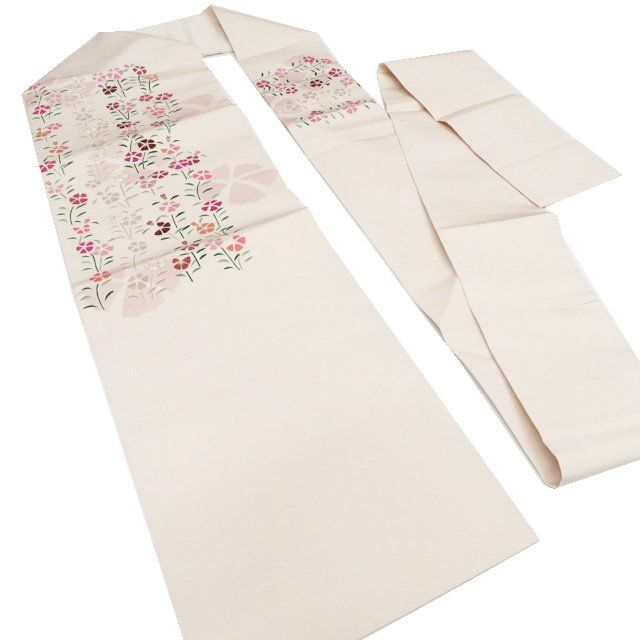 特選 名古屋帯 なごや帯 リサイクル 正絹 カジュアル 塩瀬 花の図 撫子 桜色 多色 金 きもの北條 A1290-11