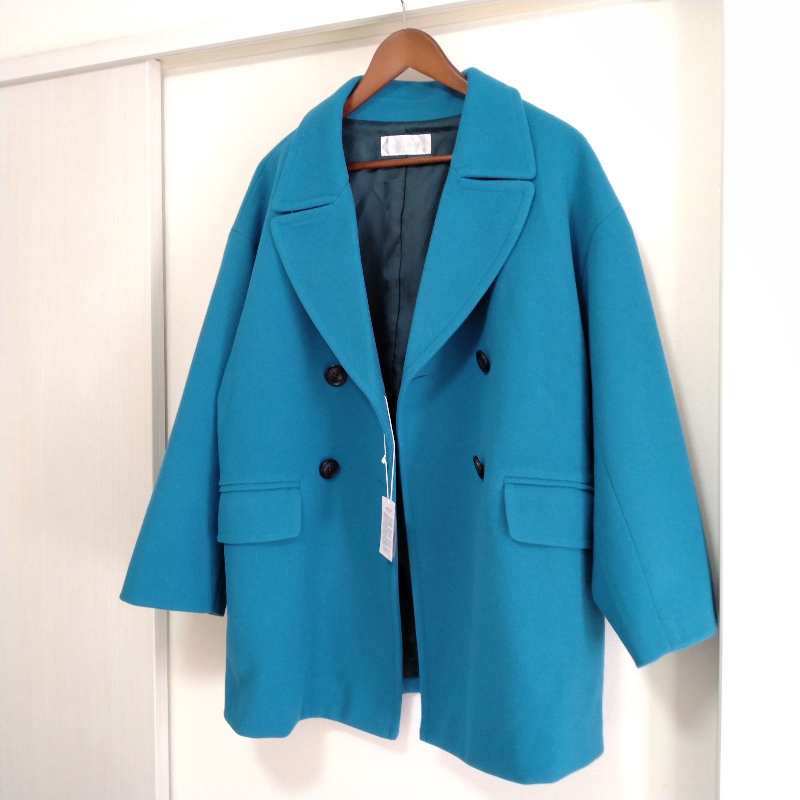 新品】DoCLASSE ニードルメルトンミドルコート ターコイズブルー