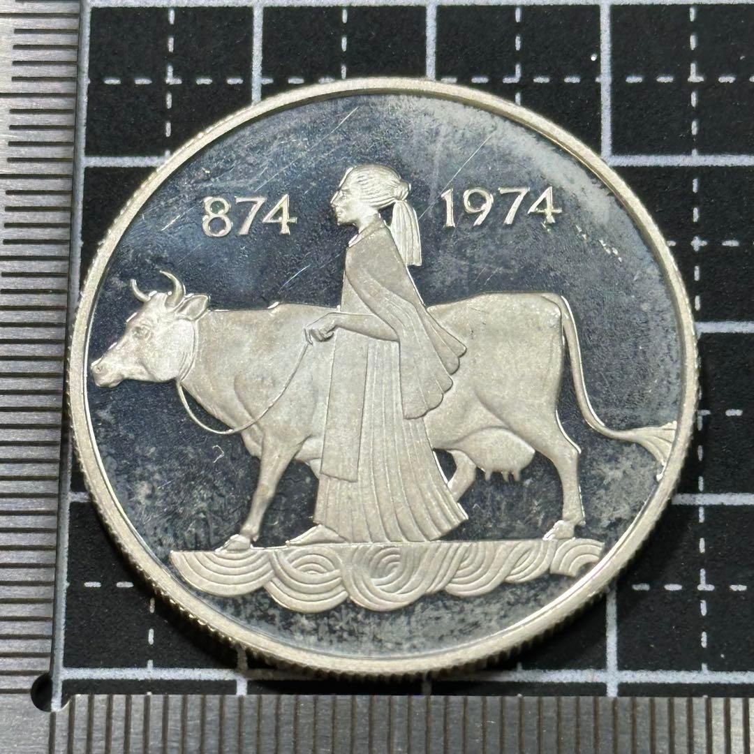 銀貨 1974年 アイスランド 500クローナ 入植1100周年記念 SV925 19.96g ヴァイキングの血脈と北の神話 230