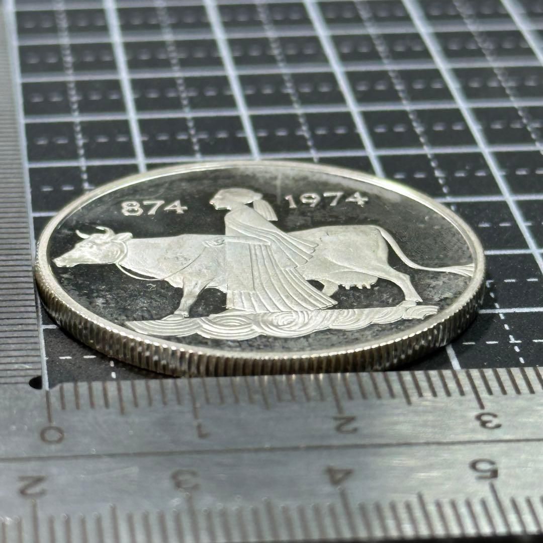 銀貨 1974年 アイスランド 500クローナ 入植1100周年記念 SV925 19.96g ヴァイキングの血脈と北の神話 230