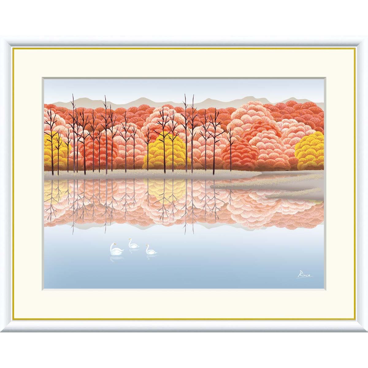 絵画 現代アート 湖畔晩秋 竹内凛子 額入り インテリア アート 額絵 高