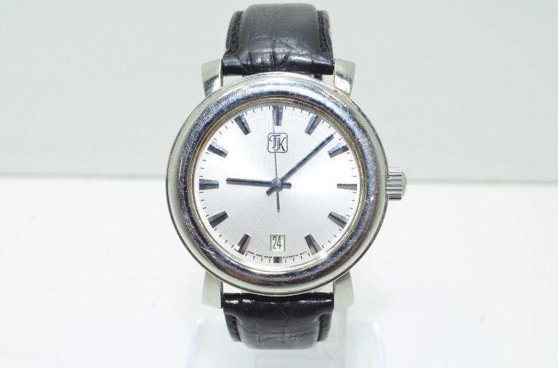 タケオキクチ TAKEO KIKUCHI TK-2049 自動巻き メンズ腕時計 シルバー文字盤 デイト表示 レザーベルト 5気圧防水