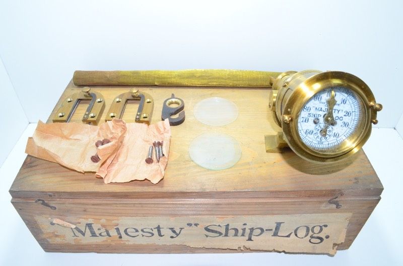 MAJESTY SHIP-LOG 船舶用 ログメーター 真鍮製 航海計器 アンティーク 計測器 木 き マリンインテリア