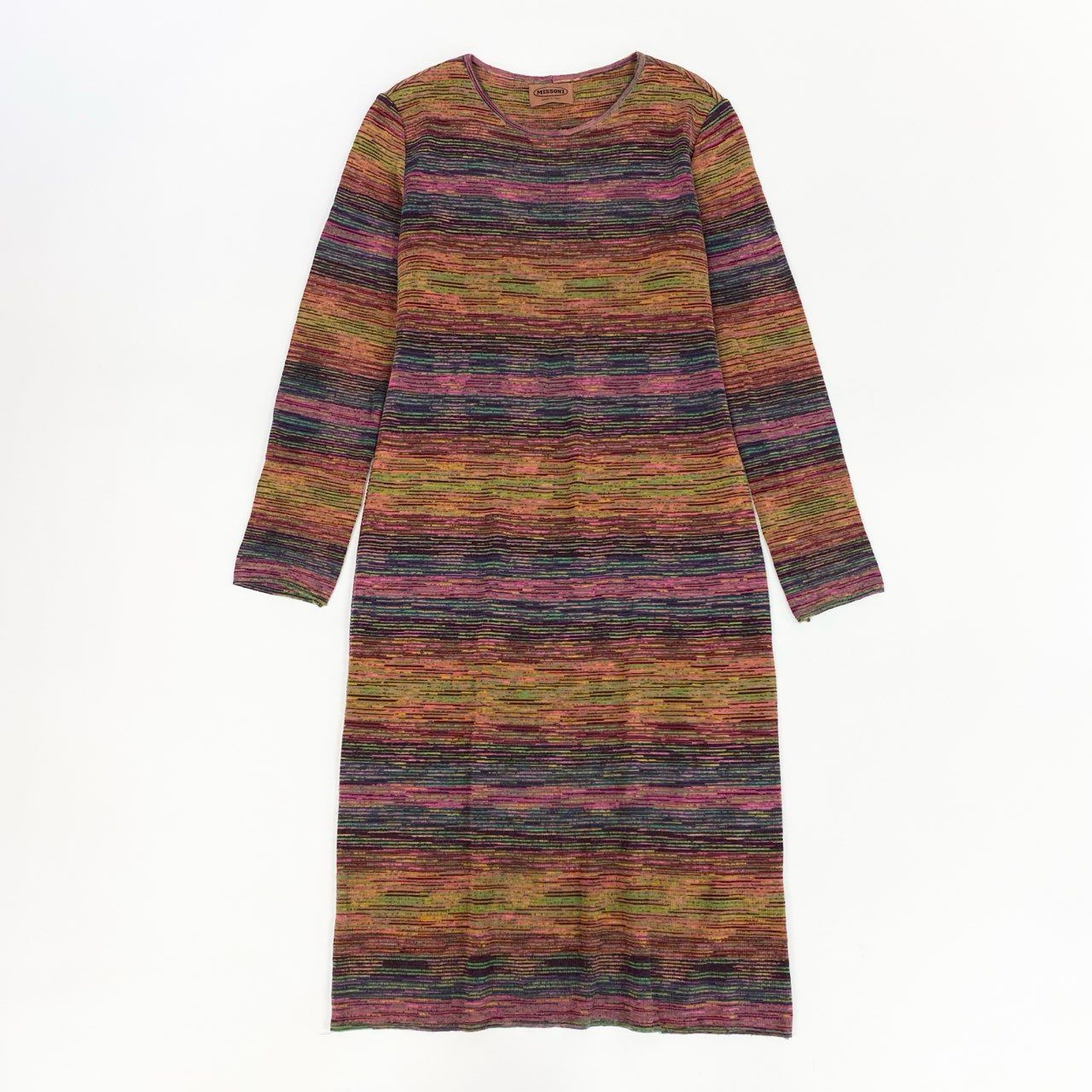 75j29 MISSONI ミッソーニ 長袖ニットワンピース ボーダー 膝丈 イタリア製 72サイズ マルチカラー レディースu02t