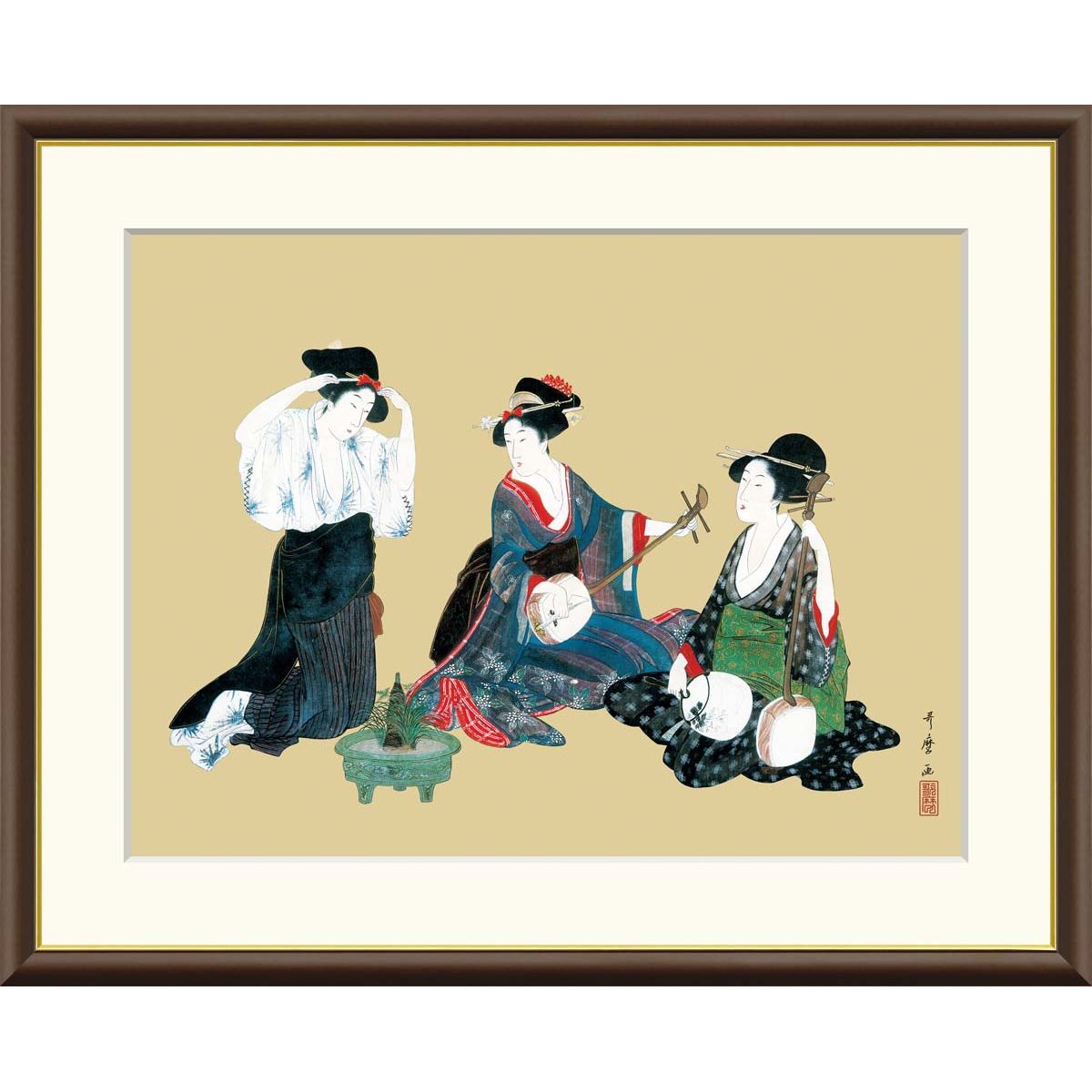絵画 日本の名画 三美人図 喜多川歌麿 額入り インテリア アート