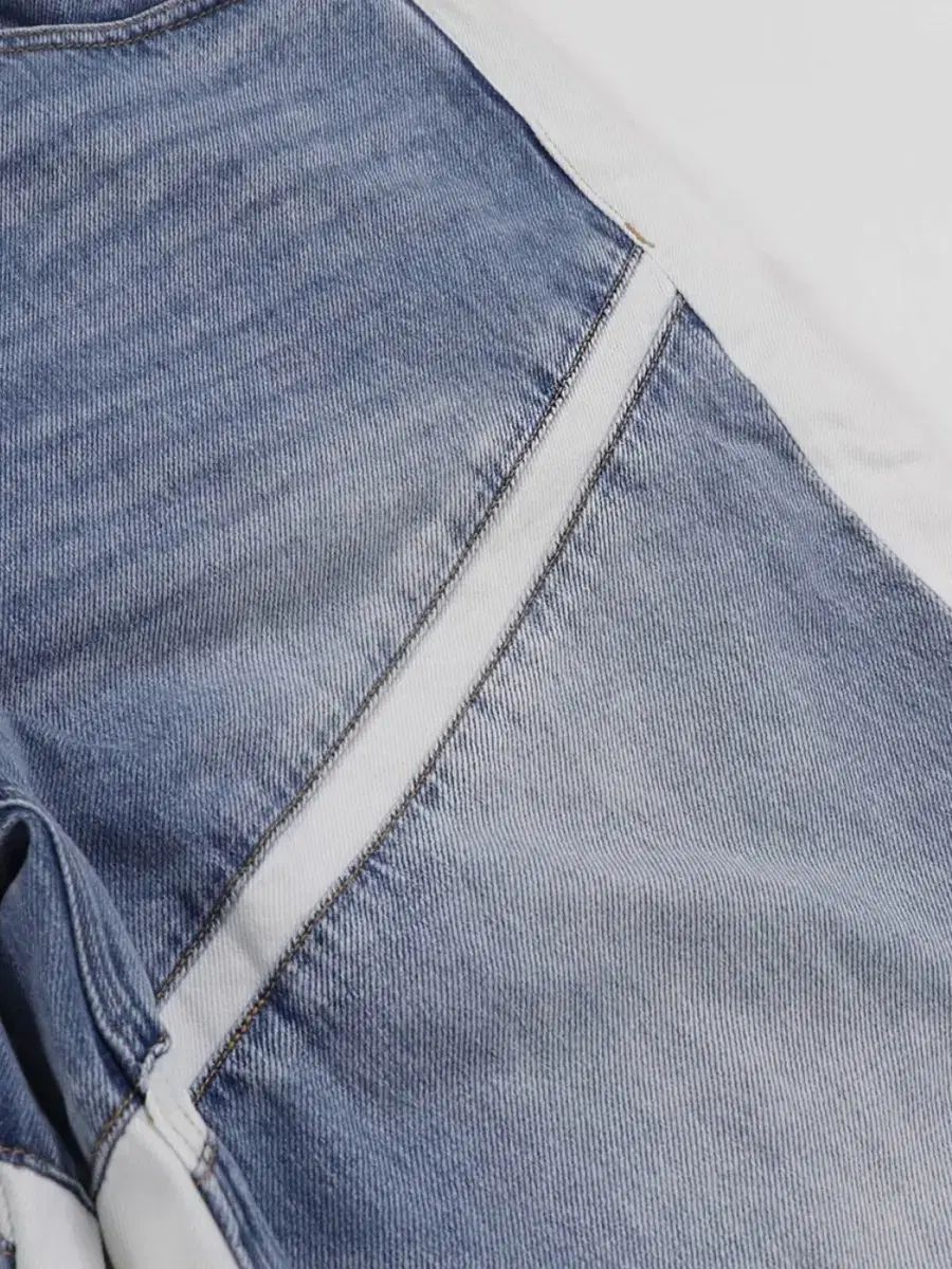 XS BADBLOOD バッドブラッド LINE パネル デニム パンツ large₍ラージ フィット - ブルー 白 DECORATOM_COM_BR