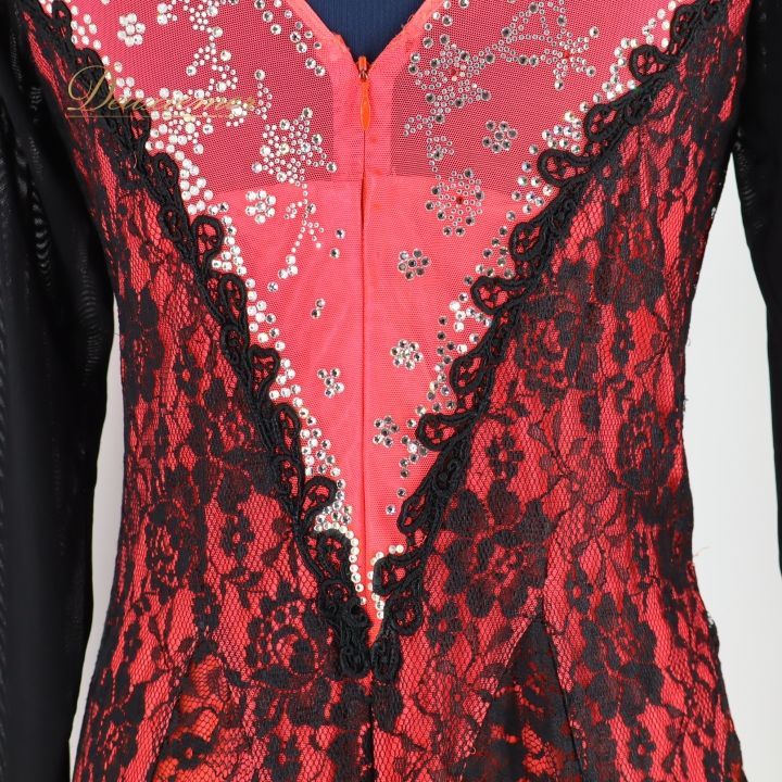 社交ダンス 衣装 ワンピース ドレス セキネ SEKINE 黒 レース パーティ 蛍光 フリル 発表会 ピンク系 ブラック系 ステージ衣装 発表会ドレス 蛍光 レースデザイン 薄手素材 おしゃれ レディース 演出衣装 ダンスイベント 競技用 LLC-HASEGAWATOSO_COM