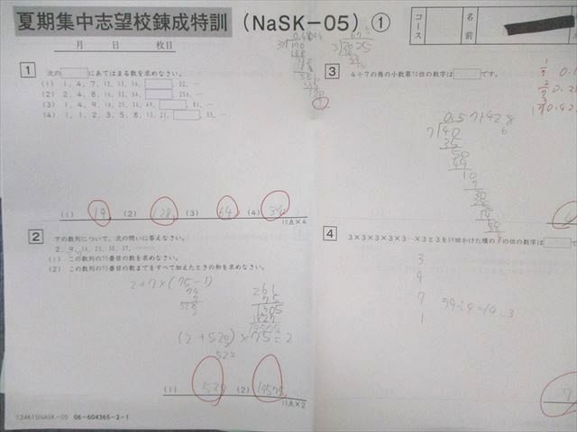 SAPIX サピックス 夏期集中志望校錬成特訓(NaSK-01〜05) 算数 【計5