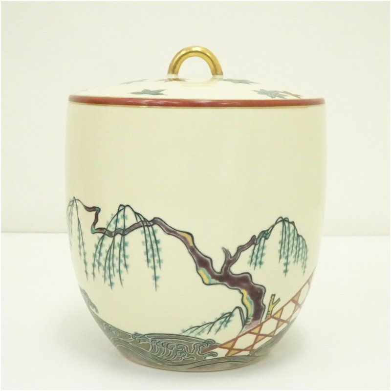 京焼 御室窯造 仁清龍田川水指 共箱 水指し 茶道 茶道具 おしゃれ 水差し 抹茶 インテリア 茶器 水器 お茶 骨董 茶会 11月 秋