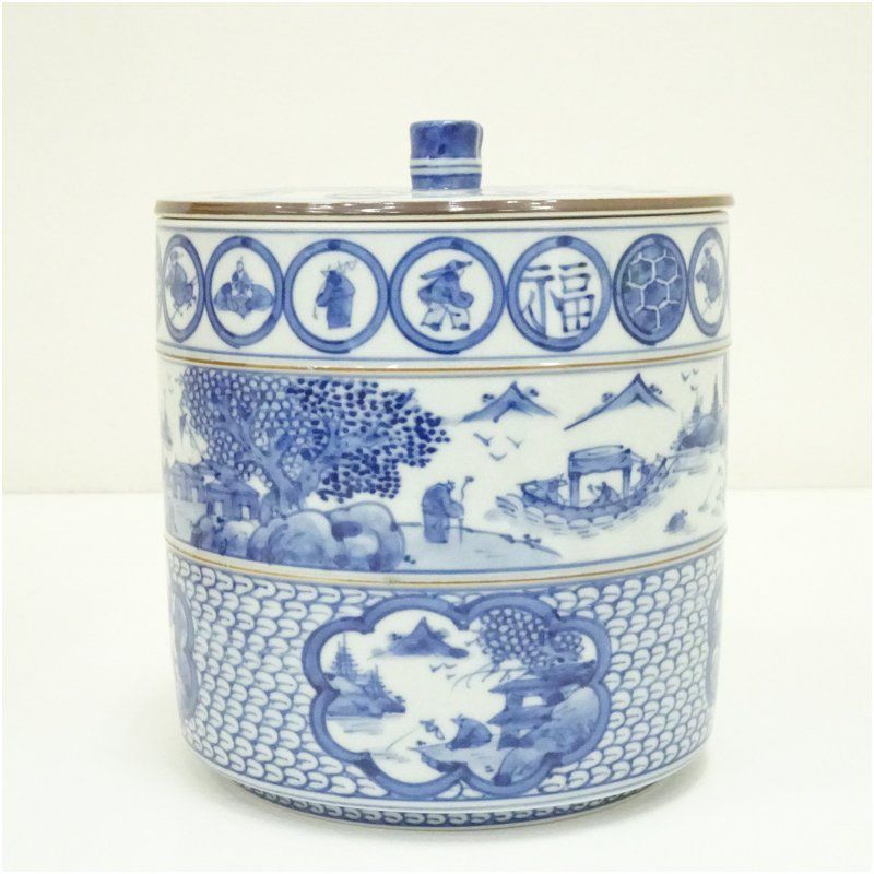 京焼 平安 高野昭阿弥造 青華祥端写水指 共箱 水指し 茶道 茶道具 おしゃれ 水差し 抹茶 インテリア 茶器 水器 お茶 骨董 茶会