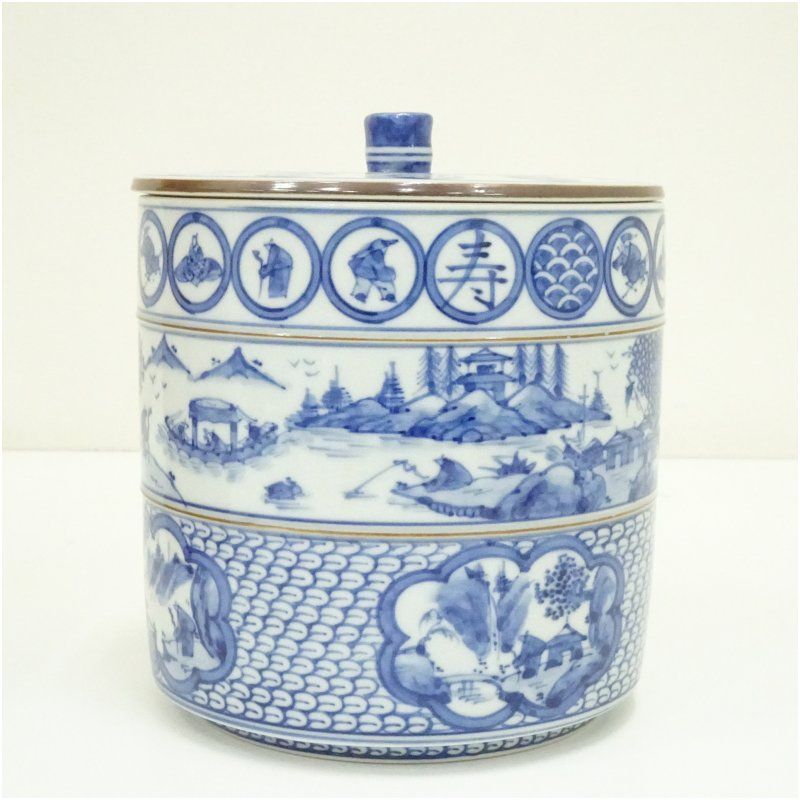 京焼 平安 高野昭阿弥造 青華祥端写水指（共箱） 水指し 茶道 茶道具