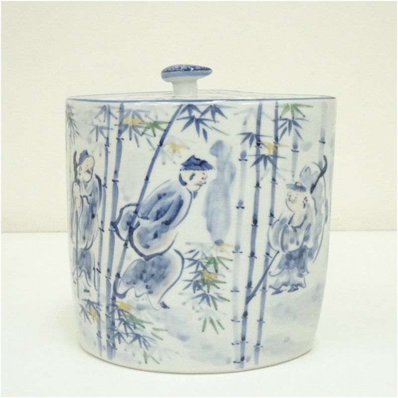 学問的な 寺尾陶象造 勾玉竹林賢人図水指 共箱 水指し 茶道 茶道具 おしゃれ 水差し 抹茶 インテリア 茶器 水器 お茶 骨董 茶会 5月 7月 10月 春夏秋 店内全品大特価!!