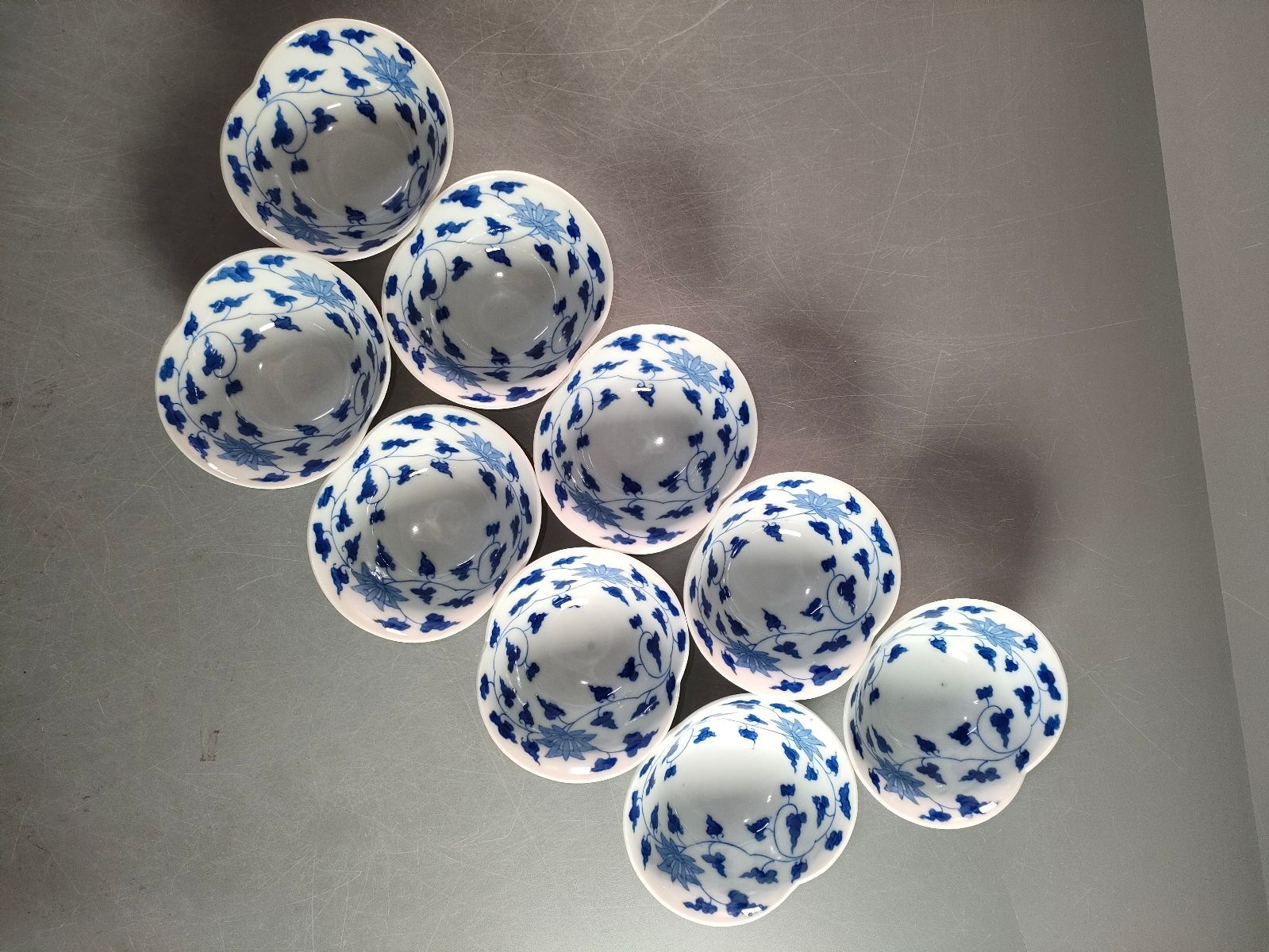 S9-1 有田焼 深川製磁 蓋茶碗5客 角皿5客 小鉢9客 小皿5客 懐石道具