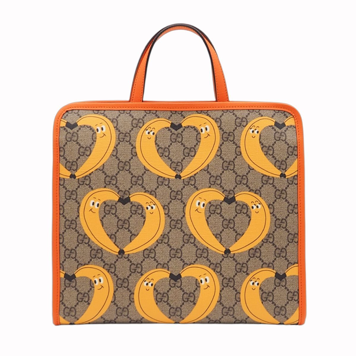 GUCCI グッチ KIDS グッチキッズ チルドレンズ GGプリント トートバッグ バッグ ハンドバッグ キッズバッグ バナナ柄 GGスプリーム ベージュ ダークブラウン オレンジ イエロー シルバー金具 605614 520981