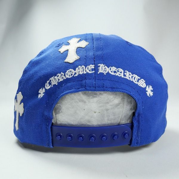 Size フリー CHROME HEARTS クロム ハーツ HAT 5 PANEL CAP BSBL CBLT BLUE WHITE クロスパッチ付きベースボールキャップ 青 品-良い