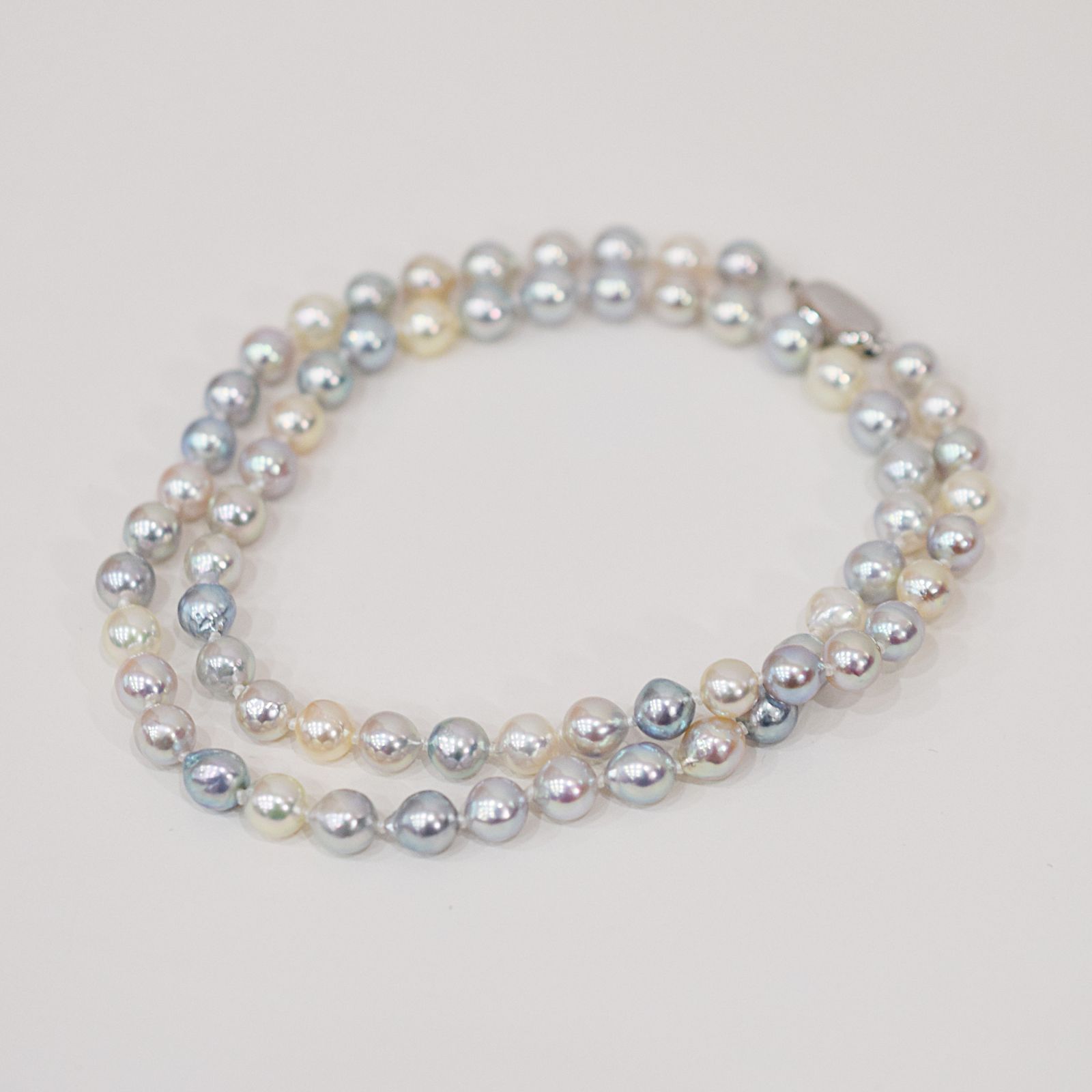 pg106 6mm - 7mm セミラウンド 〜 バロック ナチュラルマルチ ネックレス あこや真珠 チョーカー 珍珠 本真珠